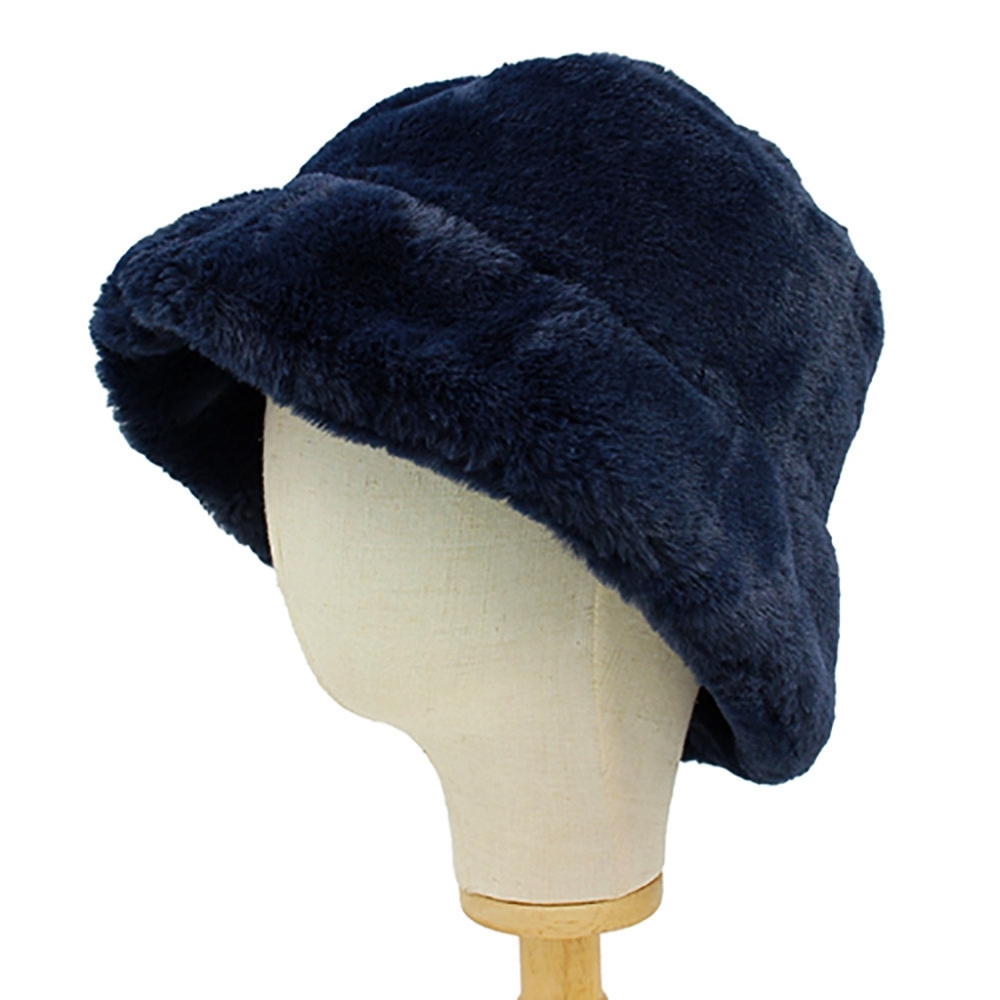 Blue Navy Blue Fur Bucket Hat Style Simple Casual